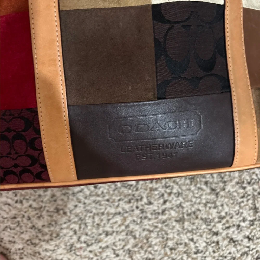💎VINTAGE RARE Coach Patchwork Tote in Multi-Tone Suede and Leather EUC - Picture 11 of 14